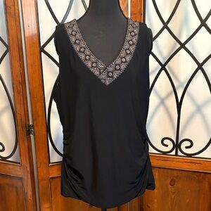 Black Embellished Ruched V-Neck Women’s Tank Top